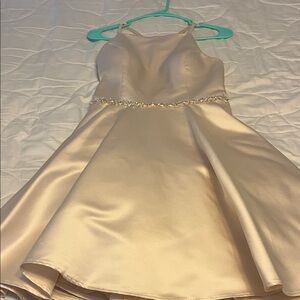 Mori Lee Champagne Dress with Sparkling Waist